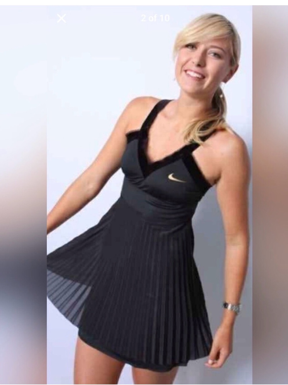 Nike Maria Sharapova Velvet V-Neck Pleated Black Tennis Dress w/Gold Logo LARGE